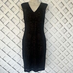 Cache Lace Bodycon Sheath Dress Sleeveless Dark Romantic Cocktail Black Sz 4